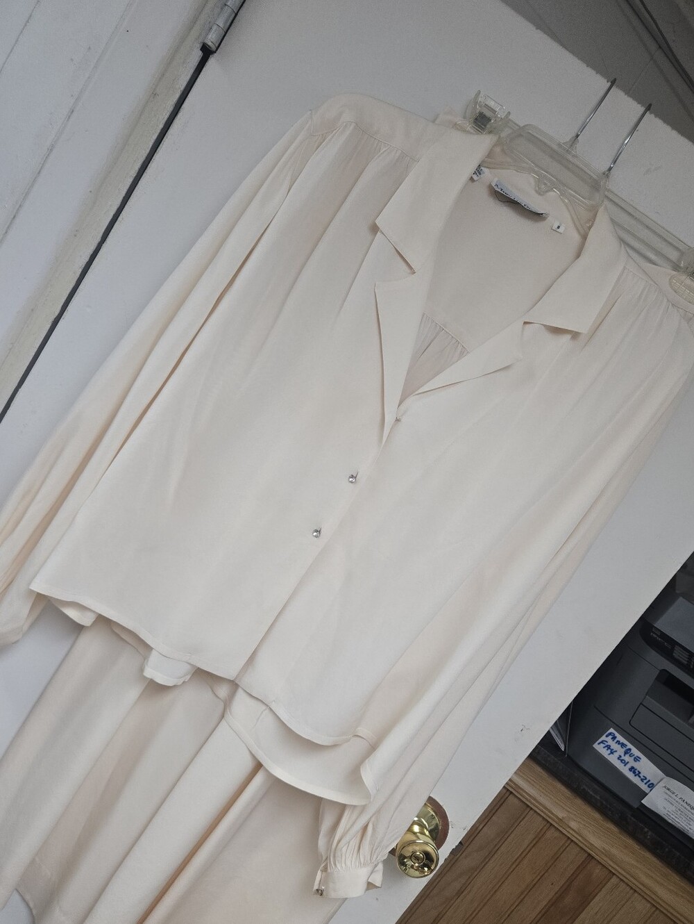Women's Cream Shirt & Pants Cream Size 8 Silk